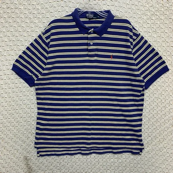Polo Ralph Lauren Polo Shirt Striped Men's  XL Blue‎ Yellow Short Sleeve