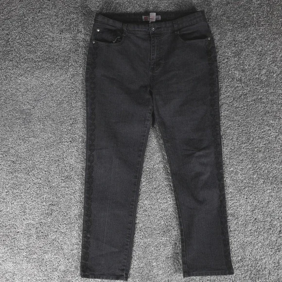 COS Jeans Women's Size 14 Black Embroidered Rhinestone Straight Leg Jeans