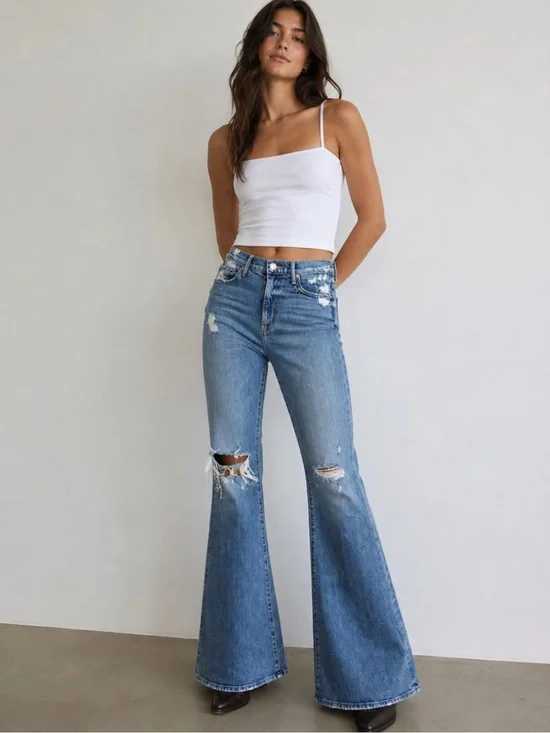 Mother Superior The Super Cruiser Jeans On Holy Ground Wash Flare Distress Sz 26
