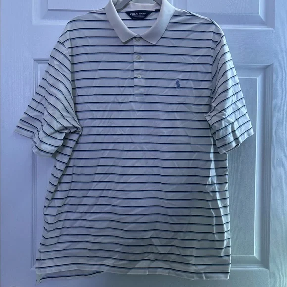 Polo Golf Ralph Lauren‎ Mens Striped Polo Shirt White Blue Size XL