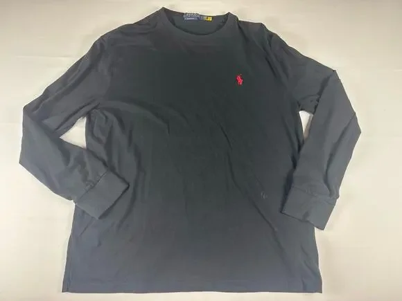 Polo Ralph Lauren Classic Fit Long Sleeve Shirt Mens M Black Red Big Logo Pony