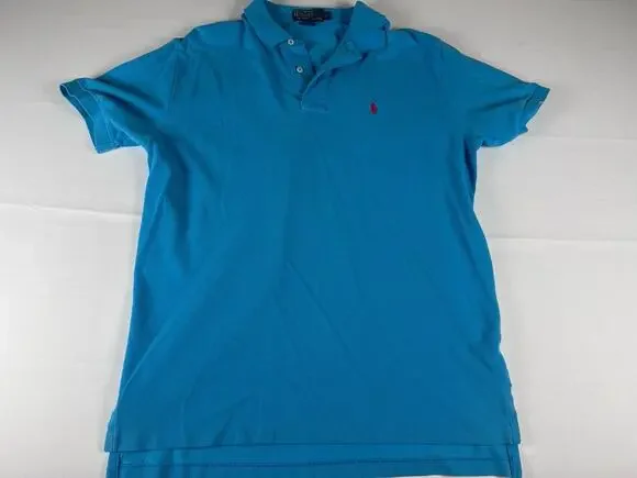 polo ralph lauren Men’s L Blue Short Sleeve Polo Shirt Pink Pony 100% Cotton