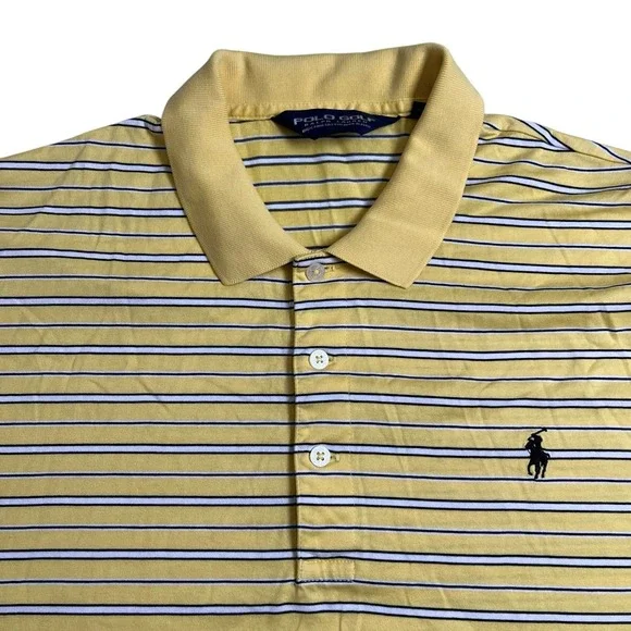 Ralph‎ Lauren Polo Golf Mens Large Yellow Striped Short Sleeve Polo Shirt