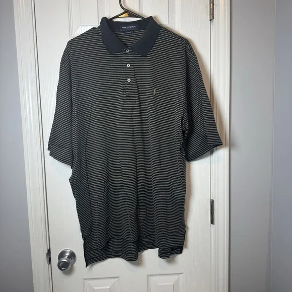 Polo Golf Ralph Lauren Shirt Mens‎ XL Black Tan Striped Golf Tennis Cotton Good