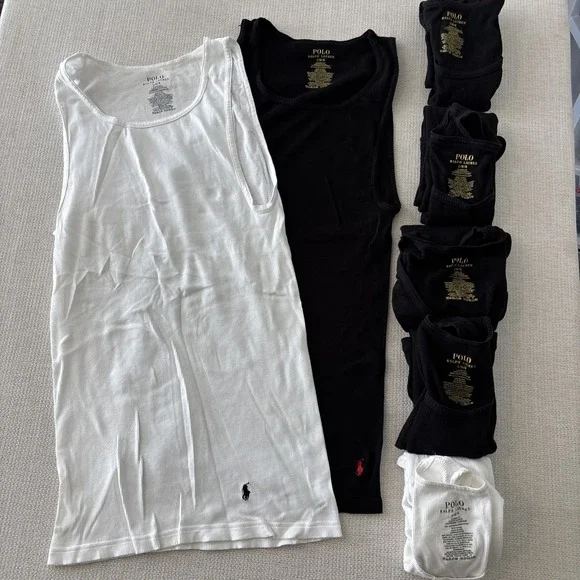 Lot Of 7 Classic Fit Black Cotton Embroid Tank Top Ralph Lauren Polo Size Large