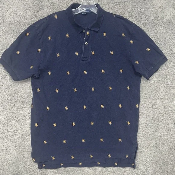 VTG Polo Ralph Lauren Shirt Men Sz M Blue AOP Spider Short Sleeve Embroider Polo