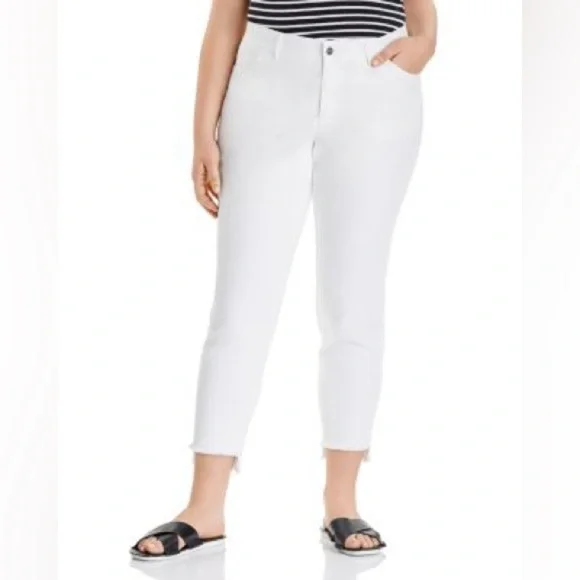 Lafayette 148 Mercer‎ White Denim Frayed Step Hem Ankle Jeans Size 4