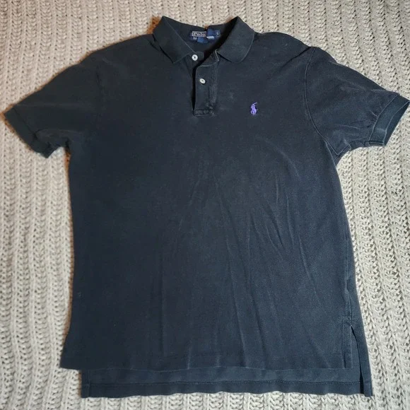 Vintage Polo Ralph Lauren Polo Shirt Mens Size Large Black W Purple Pony