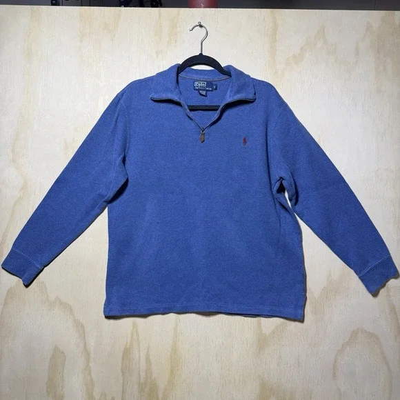 Polo Ralph‎ Lauren Men's L Blue Quarter Zip Pullover 100% Cotton