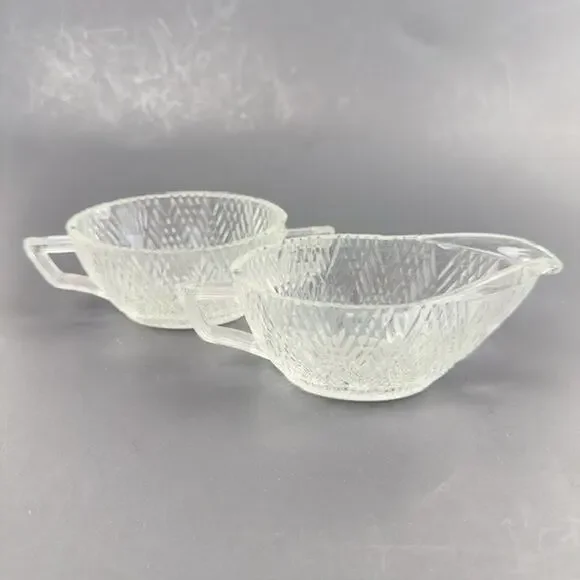 Hazel-Atlas Starlight Clear Creamer & Open Sugar Bowl Depression Glass Vintage