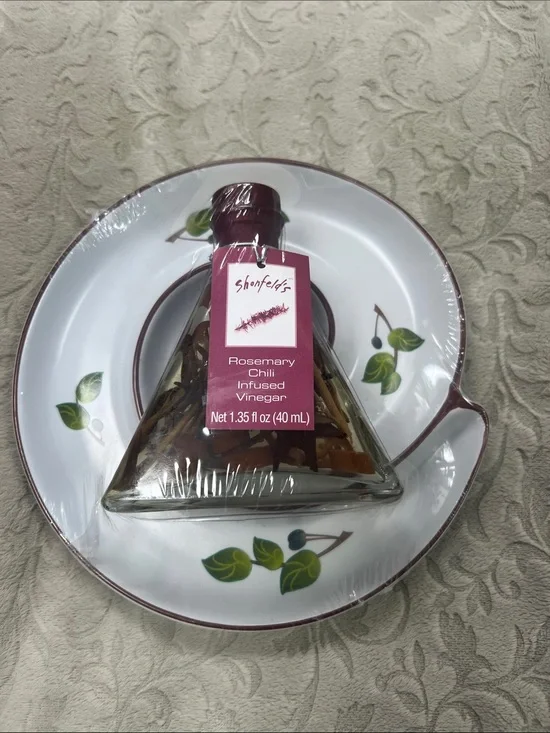 Shonfeld's Rosemary Chili Infused Vinegar - Decorative Bottle with Dish