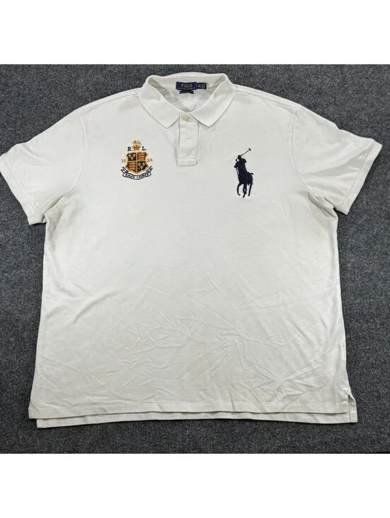 Polo Ralph Lauren Custom Slim Fit Big Pony Polo Shirt with Crest White XXL