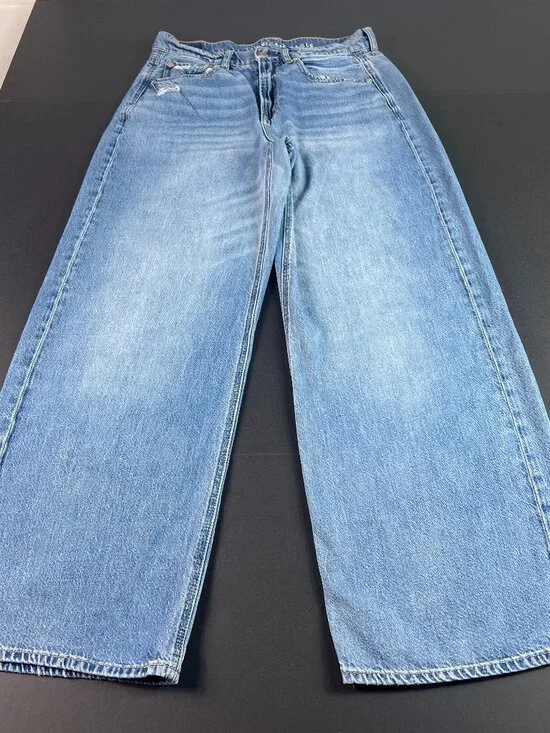 American Eagle Jeans Women's 28x27* Baggy Skater Blue Distressed Denim Tag 4S