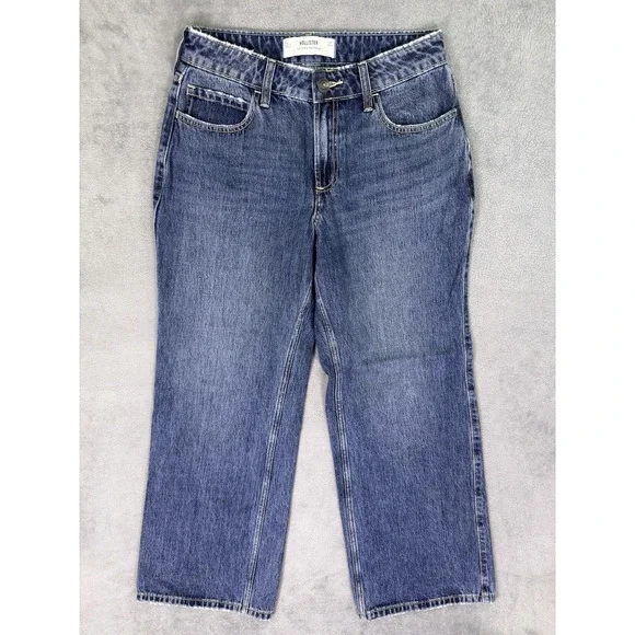 Hollister Jeans Womens 4 Short Blue Medium Wash Curvy Mid Rise Baggy Wide Leg