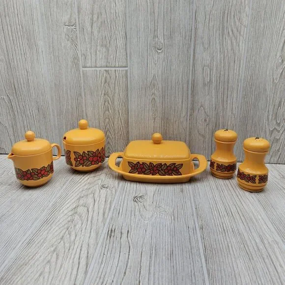Vintage 70's Emsa Lot MCM Retro Mod Cream‎ Sugar Butter Salt Pepper W. Germany