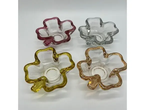 Vtg Set of 4 MCM Glass Four Leaf Clover Trinket Dish or Bridge Serveware Bowl