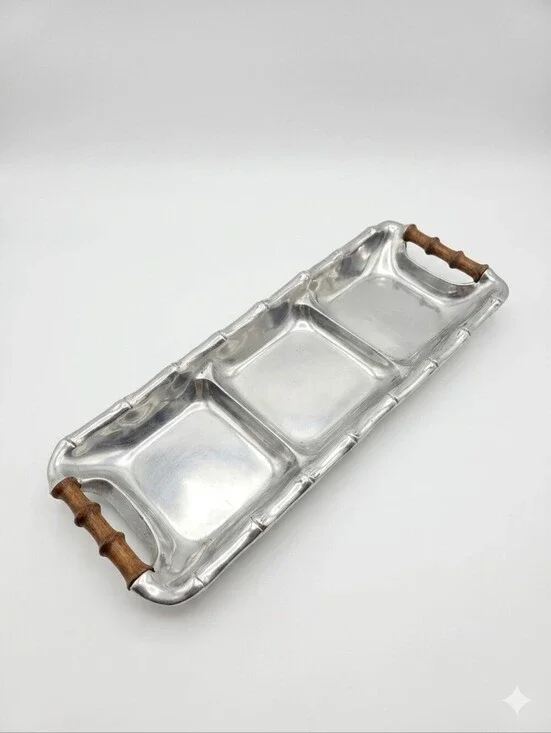 MCM Faux Bamboo Aluminum Condiment Server - Mariposa Style - Mexican Artisan
