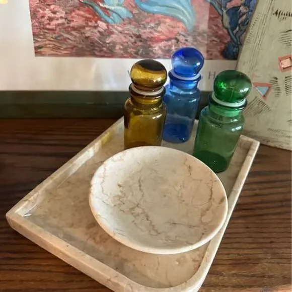 Marble Bathroom Vanity Tray and Small Bowl Set