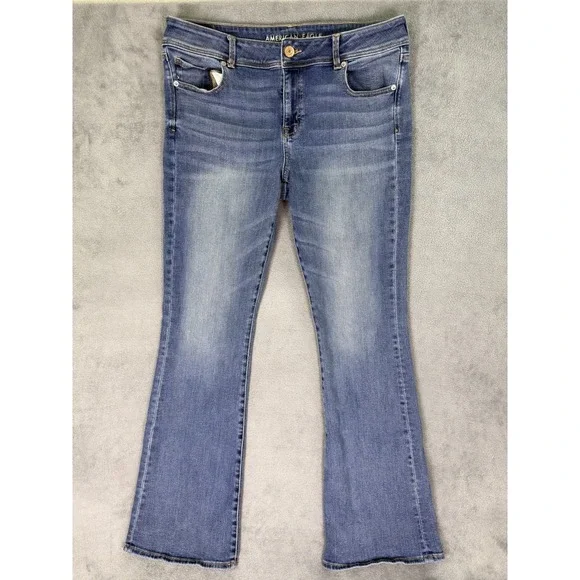 American Eagle Jeans Womens 16 Long Blue Kick Boot Medium Wash Mid Rise