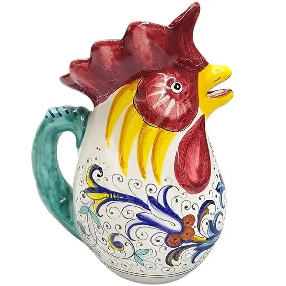 FIMA Deruta Ricco Deruta Ceramic Rooster Pitcher 0.5L Made in Italy Good Luck