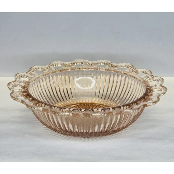Anchor‎ Hocking Pink Depression Glass Old Colony with Lace Edge Round Bowl 9.5