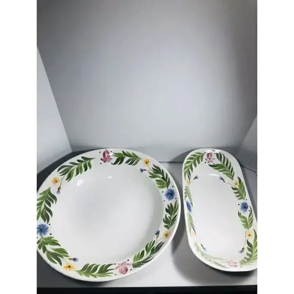 C NS Gustin - 2 Large serving dishes Hand Painted Made In The USA Set Of 2