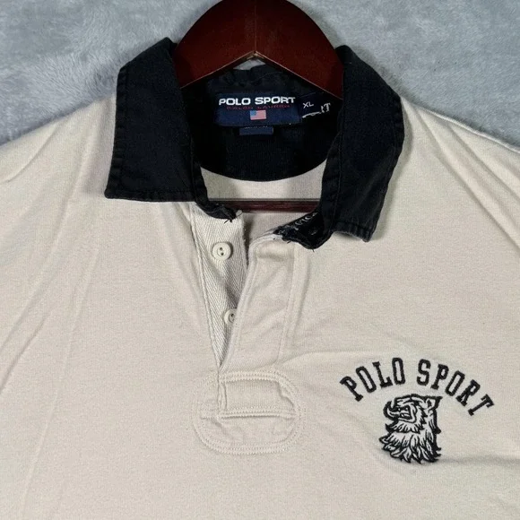 Vintage Polo Sport Ralph‎ Lauren Rugby Shirt Mens XL White 11 Long Sleeve Logo*