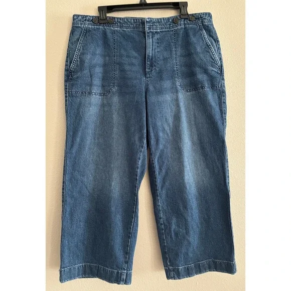 Talbots Wide Leg Crop Jeans 16 Denim Medium Wash Cotton Blend Classic Preppy