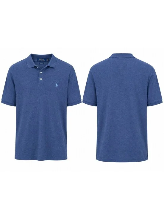 Polo Ralph Lauren Blue Solid Knit Classic Fit Polo Shirt Men's L Logo Button