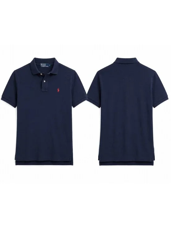 Polo Ralph Lauren Mens Custom Fit Slim Polo Shirt Navy Blue Red Pony Size L