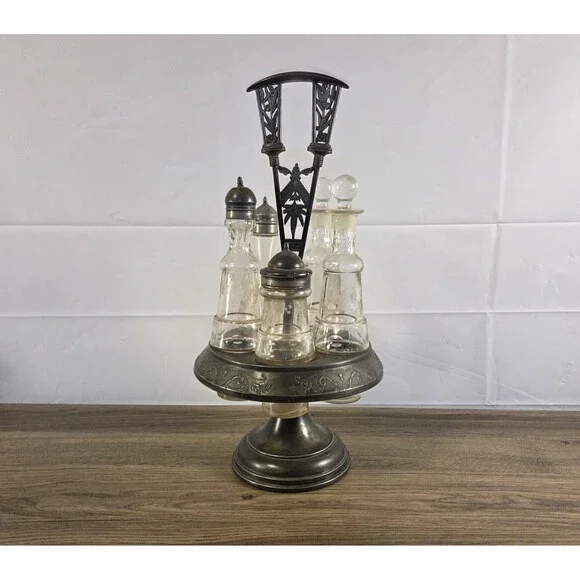 Antique 1880s‎ Meriden Britannia Quadruple Cruet Castor Set Silverplate