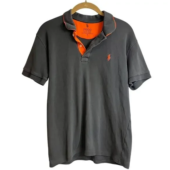 Polo Ralph Lauren Polo Shirt Brown Orange Spell Out Flip Collar Shirt Size M