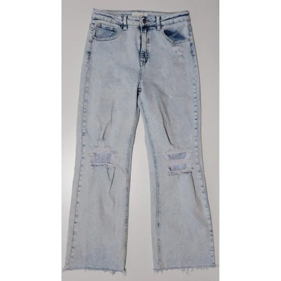 RISEN Straight Relaxed Subtle Flare Distressed Jeans