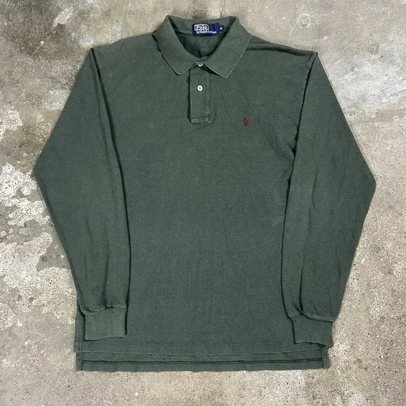 Vintage 90s Polo Ralph Lauren Long Sleeve Polo Size Medium Green Purple Pony