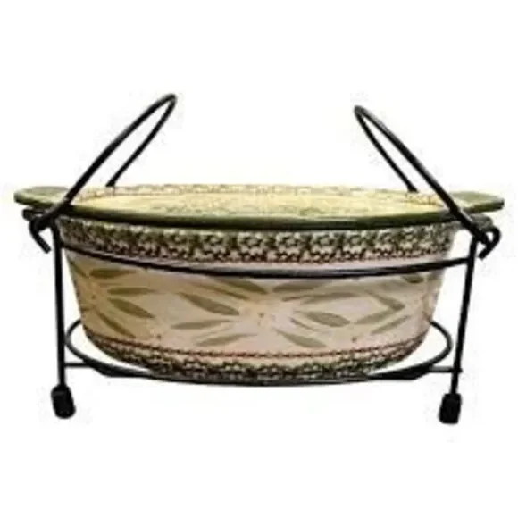 Temptations Presentable Ovenwear 1.5 QT Baking Dish Green Old World Floral 3Pc