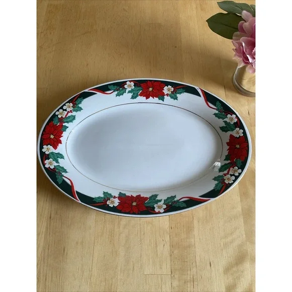 TIENSHAN Poinsetta Gold Trim Deck The Halls 14