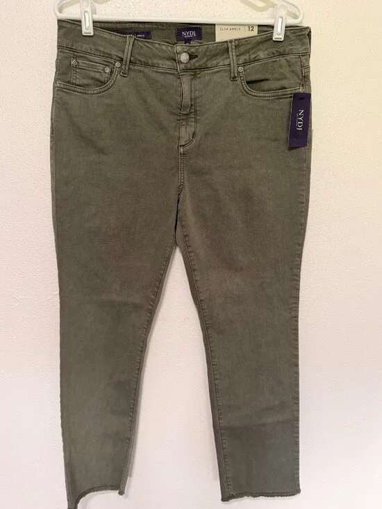 NYDJ LIFT TUCK Lift & Tuck Tech Ankle Slim Pants Olive Green Jeans 12
