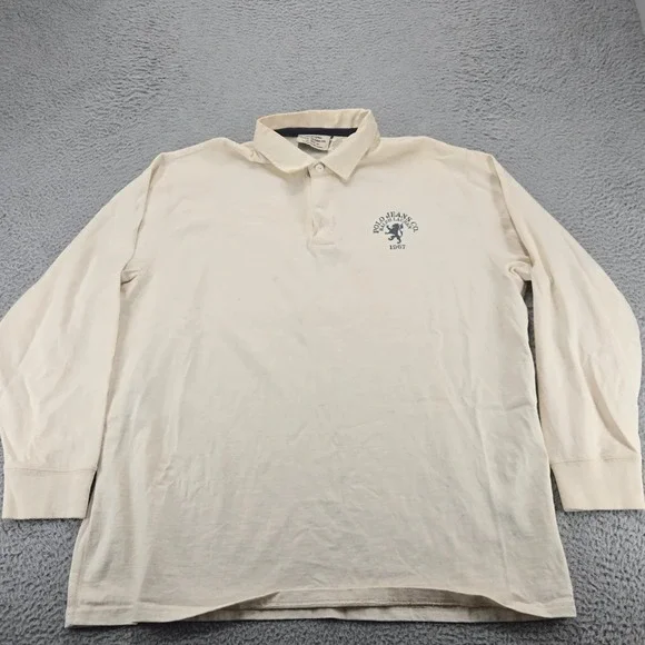 Ralph Lauren Polo Jeans Shirt Mens XL Tan‎ Vintage Large Print 67 Spellout Y2K