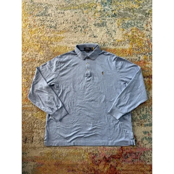 Polo Ralph Lauren Heather Blue Long Sleeve Polo Shirt Large Classic Fit
