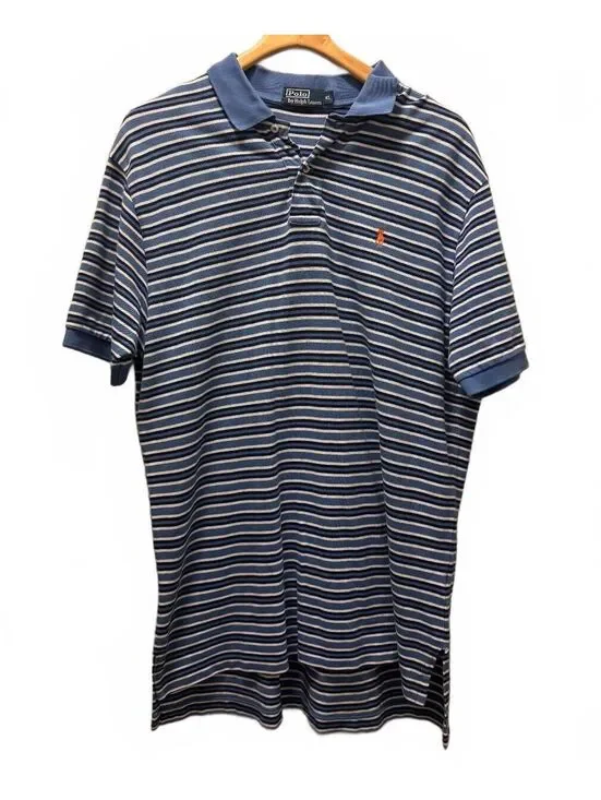 Polo Ralph Lauren Men's Polo Shirt Blue Striped Short Sleeve Cotton Size XL