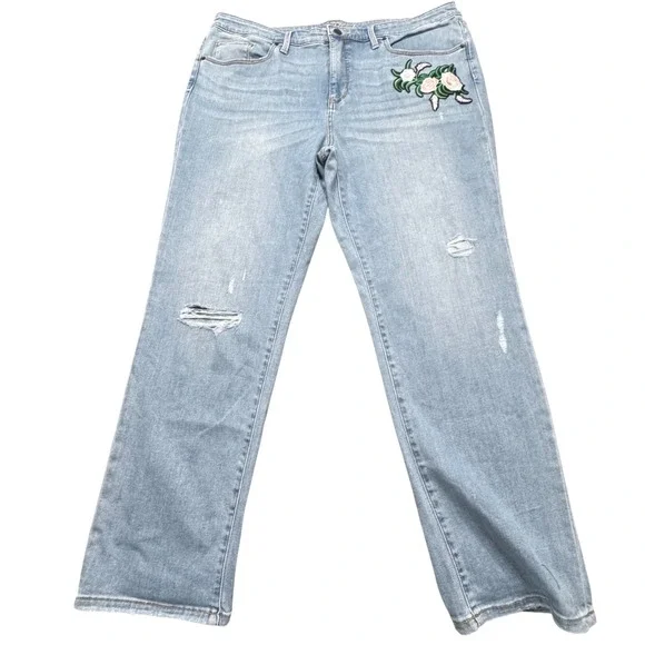 Universal Thread Floral Embroidered Straight Leg Jeans Light Distressed 18/34
