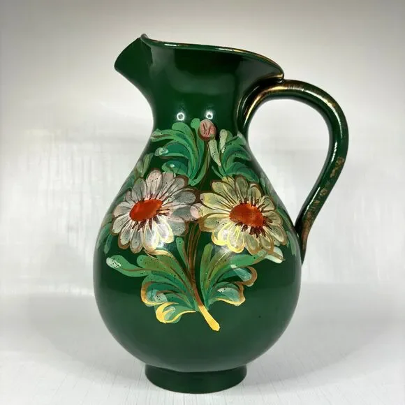 Italian Cottagecore Farmhouse Water Pitcher Floral Country Hand Painted Vintage