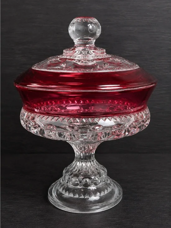 Indiana Glass Ruby Cranberry Overlay Covered Compote Candy Dish