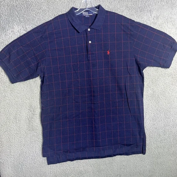 VTG Polo Ralph Lauren Shirt Men's 2XL‎ XXL Blue Red Check Red Pony Polo Plaid