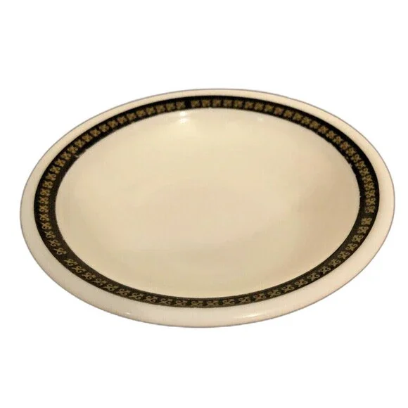 Vintage Pyrex Fleur de Lis  Berry Bowl Ebony & Gold Gothic Tableware