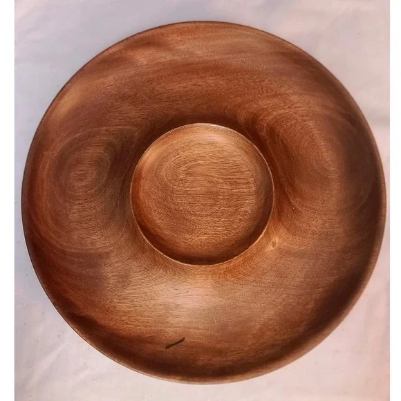 Hand Turned Vintage Woodbury Woodware Oak‎ Serving Round Platter