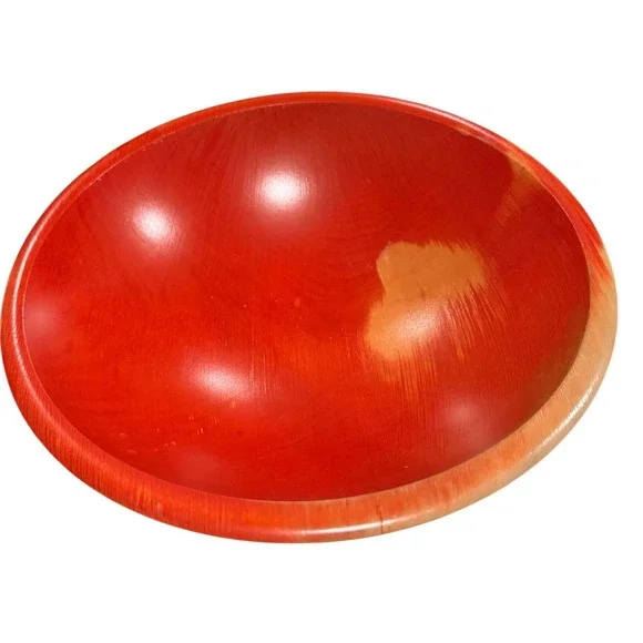 The Bowl Mill Granville Vermont‎ Red Wooden Serving Decorative Bowl 10.5 Inch