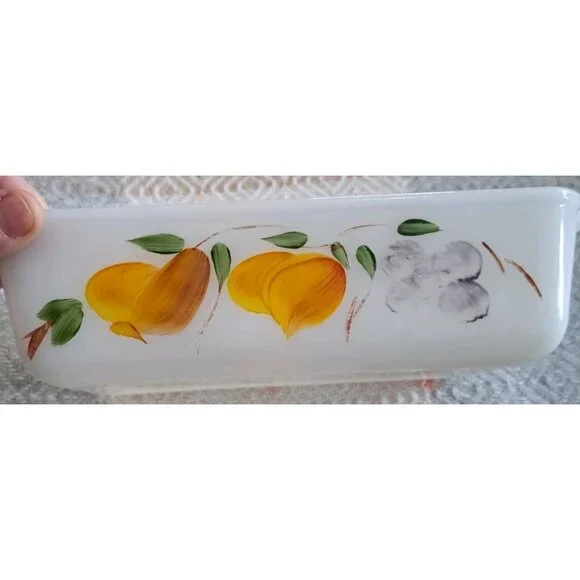 Vintage‎ Anchor Hocking Fire King Gay Fad Fruit Loaf Pan Milk Glass Oven Ware