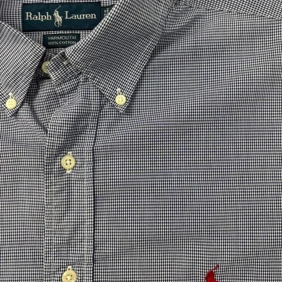 Men's Polo Ralph Lauren navy gingham button down shirt‎ XL 0071