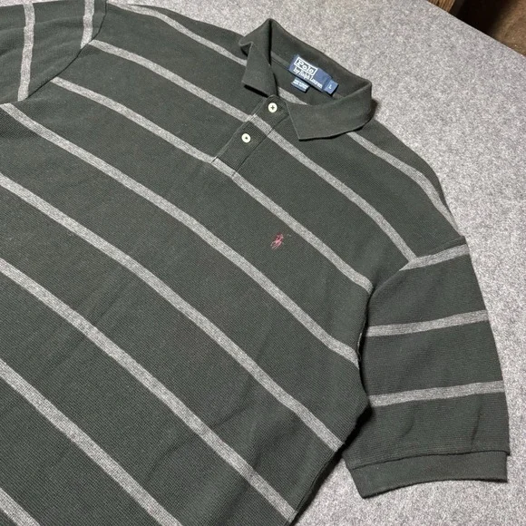 VTG 90s Polo Ralph Lauren Mens Waffle Knit Polo Shirt‎ Gray Size L Preppy Rugby